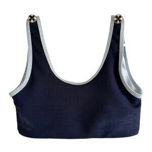 MAIYO Natalie Off Duty Bikini Top Sleeveless Scoop Neck Button Details Blue XS